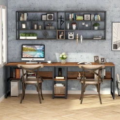 78.7" Two Person Desk, Double Computer Desk with Bookshelf
