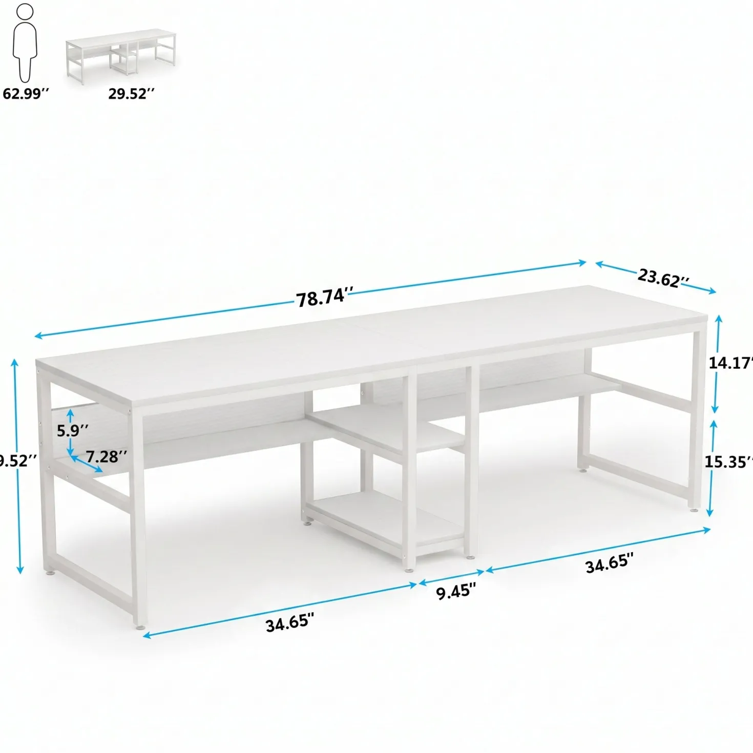 78.7" Two Person Desk, Double Computer Desk with Bookshelf