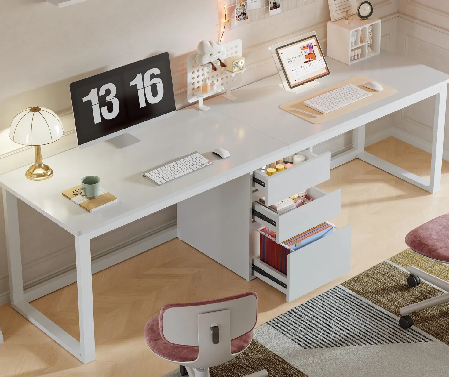 78.7" Two Person Desk, Modern Double Computer Office Desk with 3 Drawers