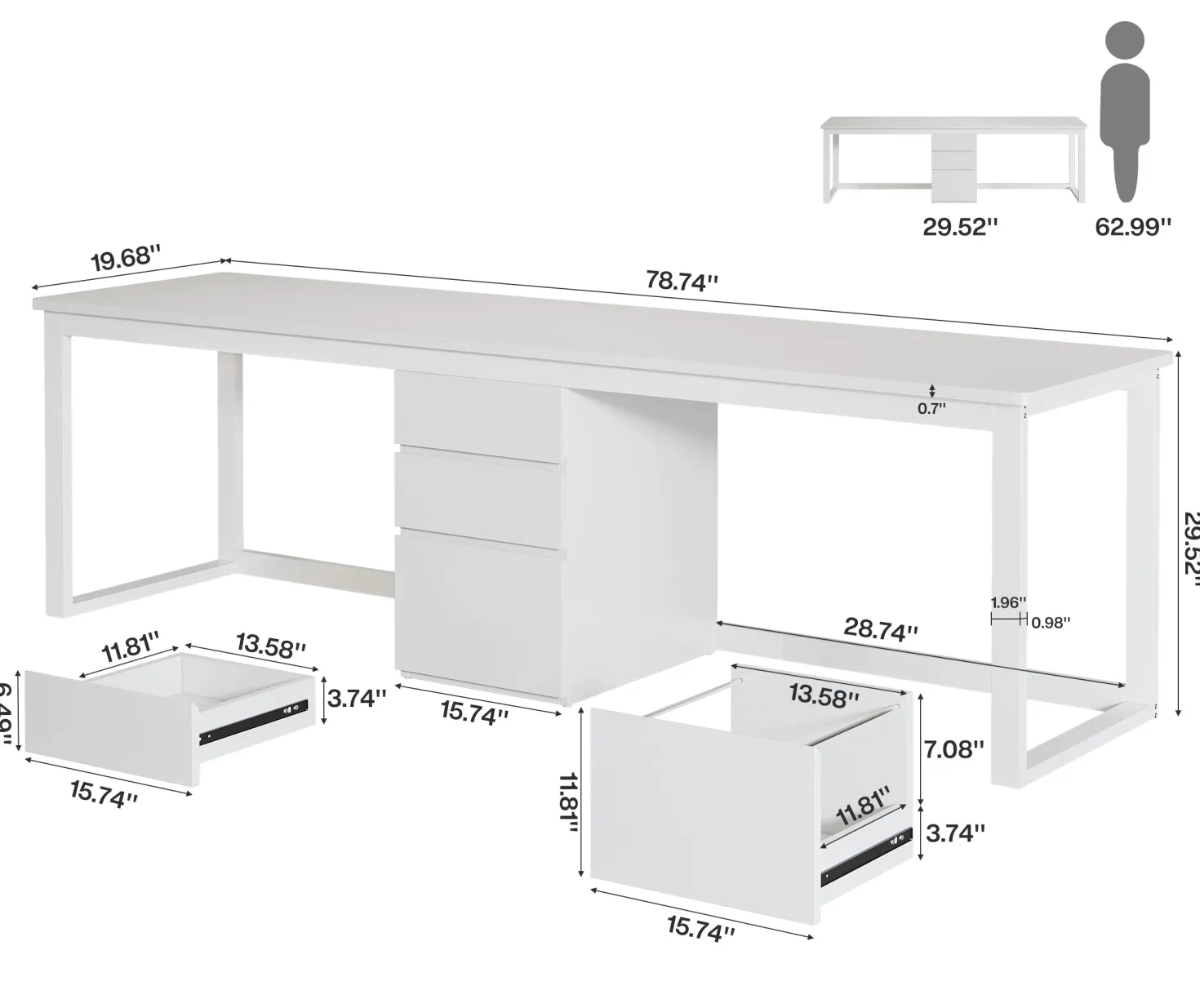 78.7" Two Person Desk, Modern Double Computer Office Desk with 3 Drawers