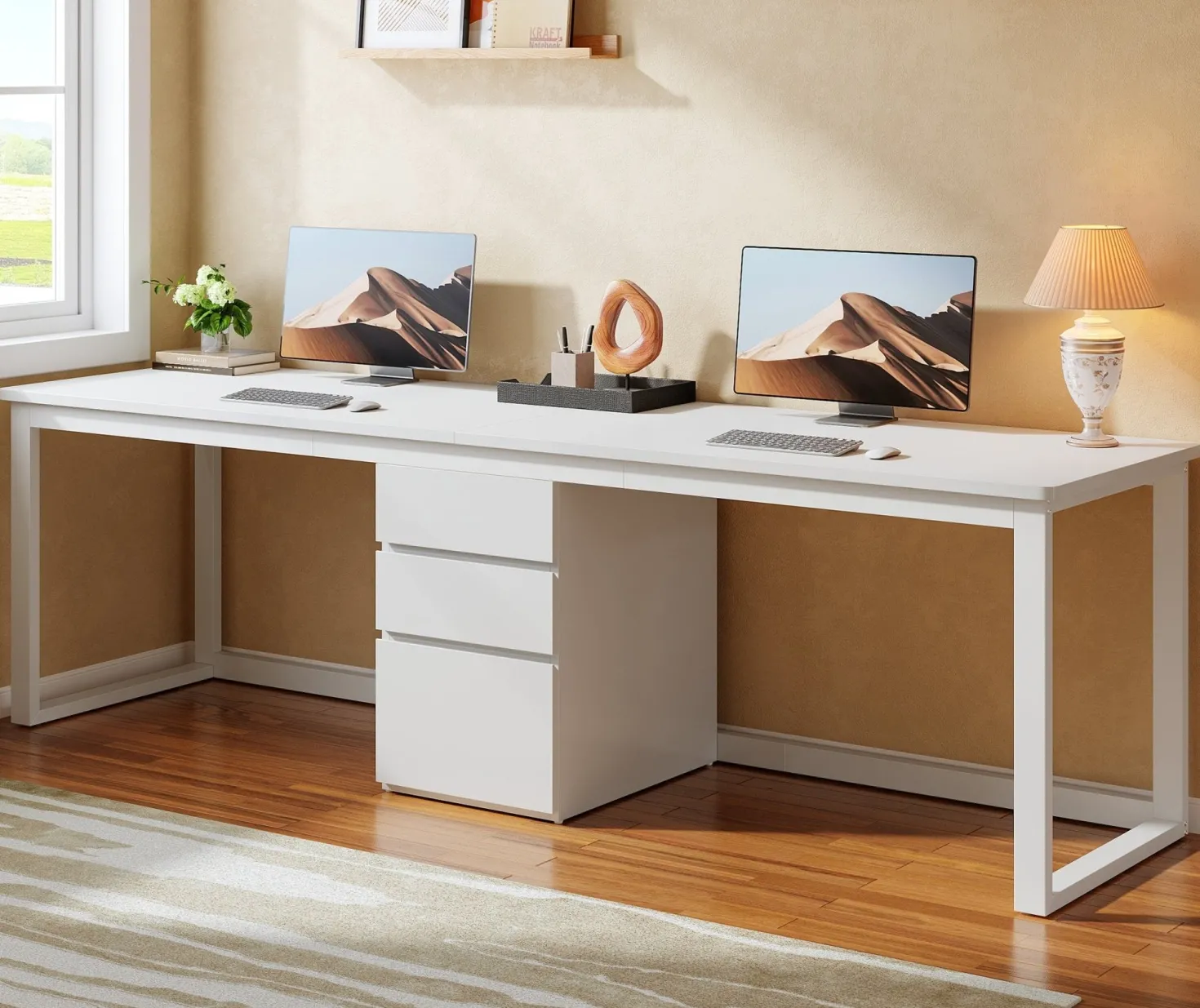 78.7" Two Person Desk, Modern Double Computer Office Desk with 3 Drawers