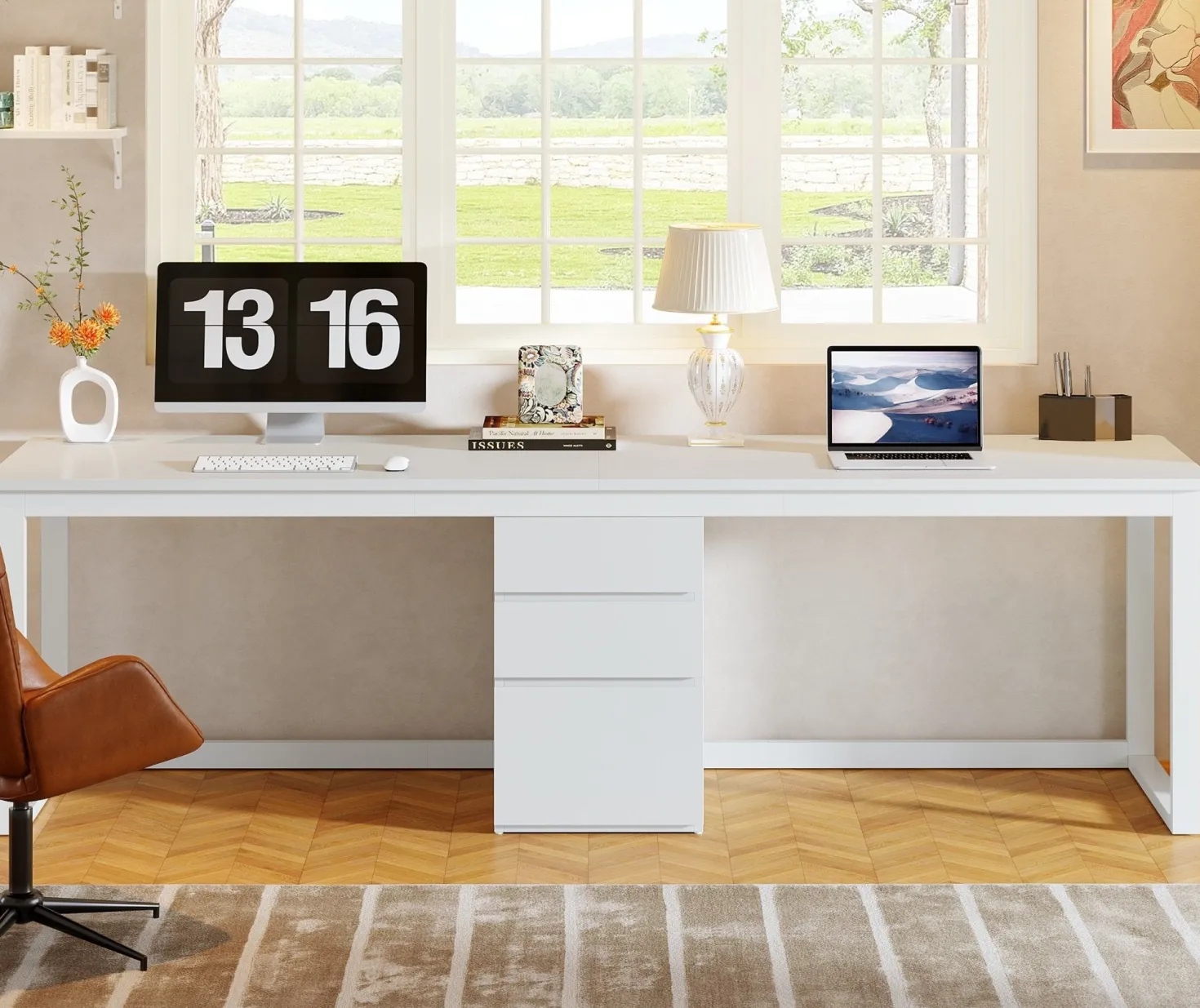 78.7" Two Person Desk, Modern Double Computer Office Desk with 3 Drawers
