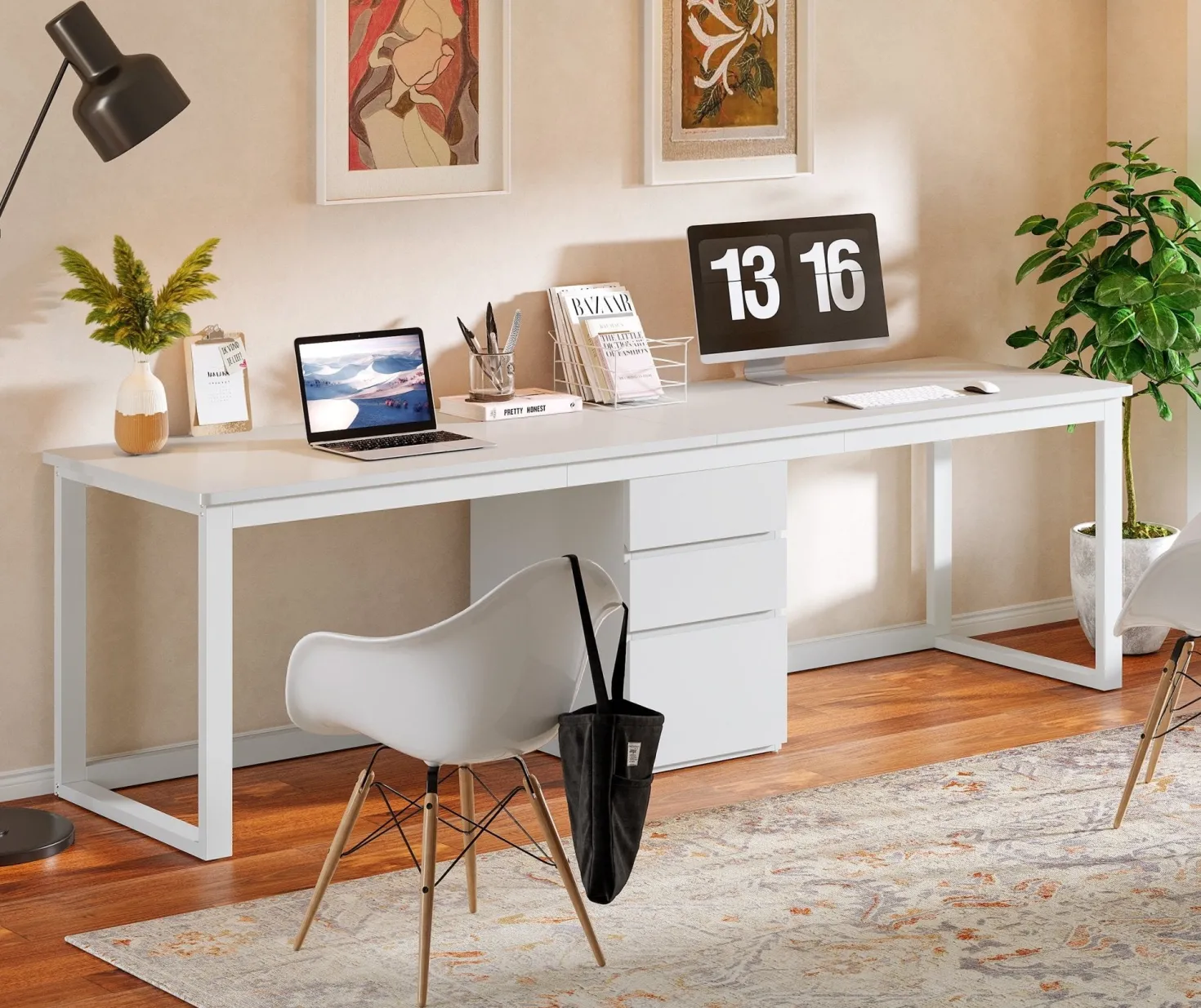 78.7" Two Person Desk, Modern Double Computer Office Desk with 3 Drawers