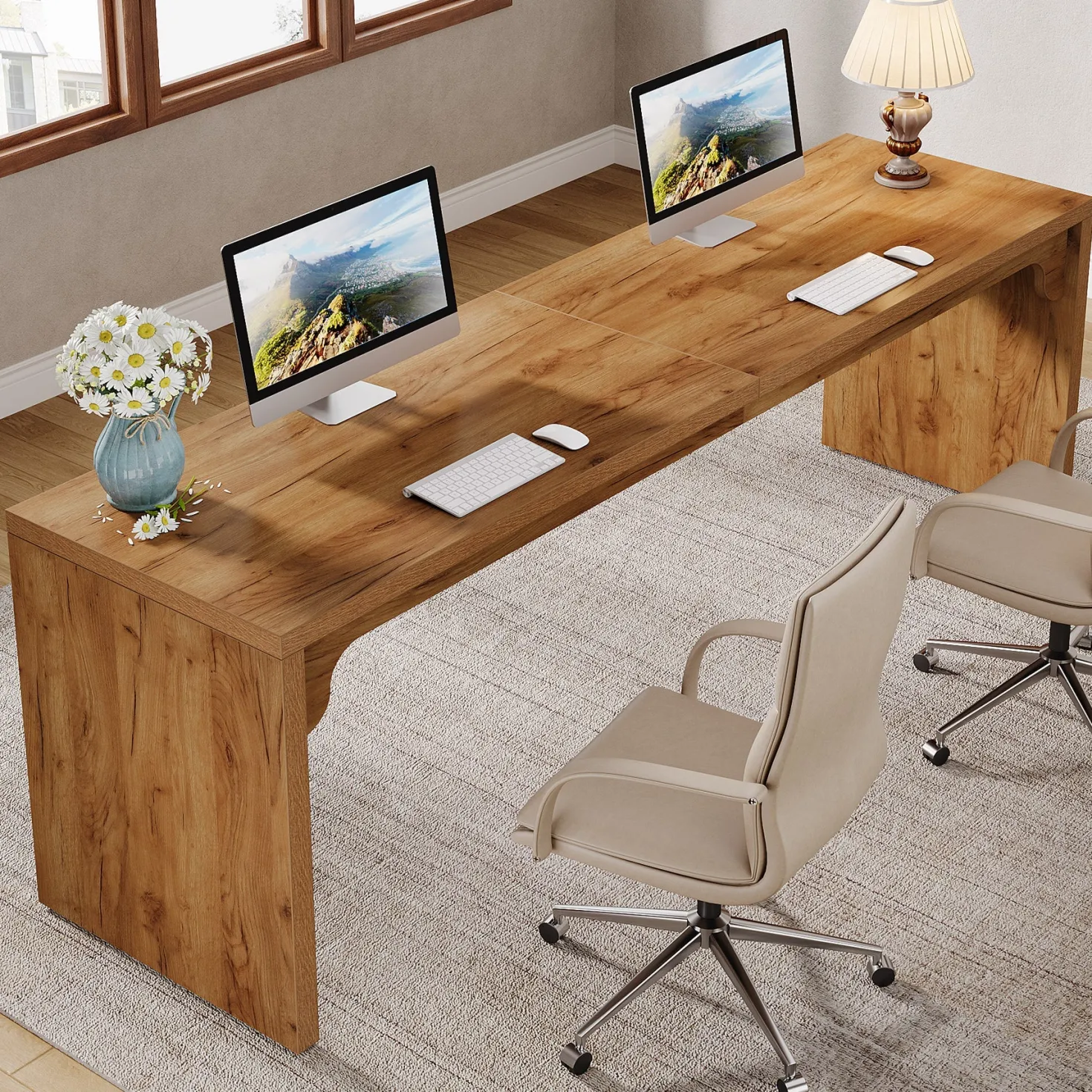78.7" Two Person Desk, Wood Long Computer Desk Double Desk