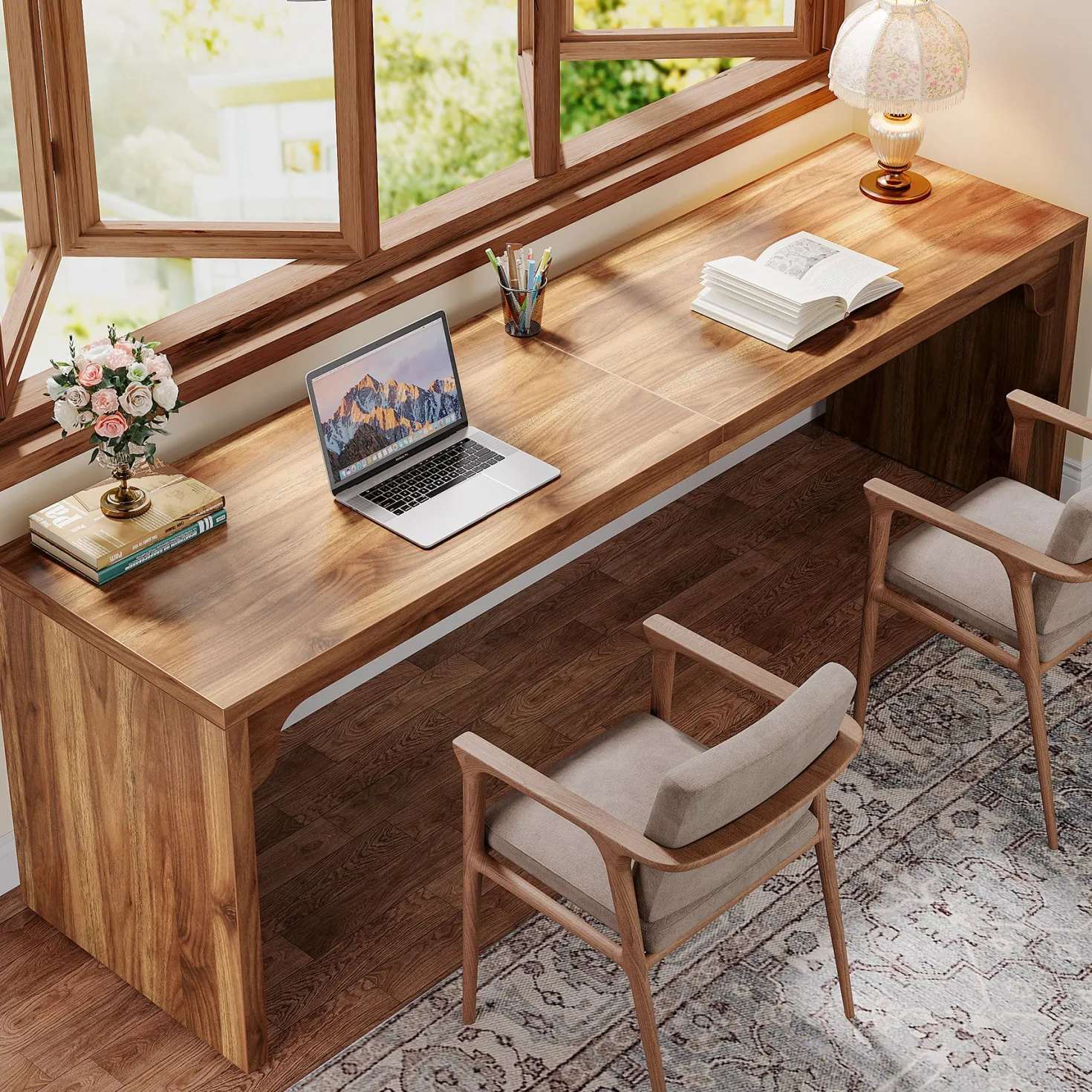 78.7" Two Person Desk, Wood Long Computer Desk Double Desk