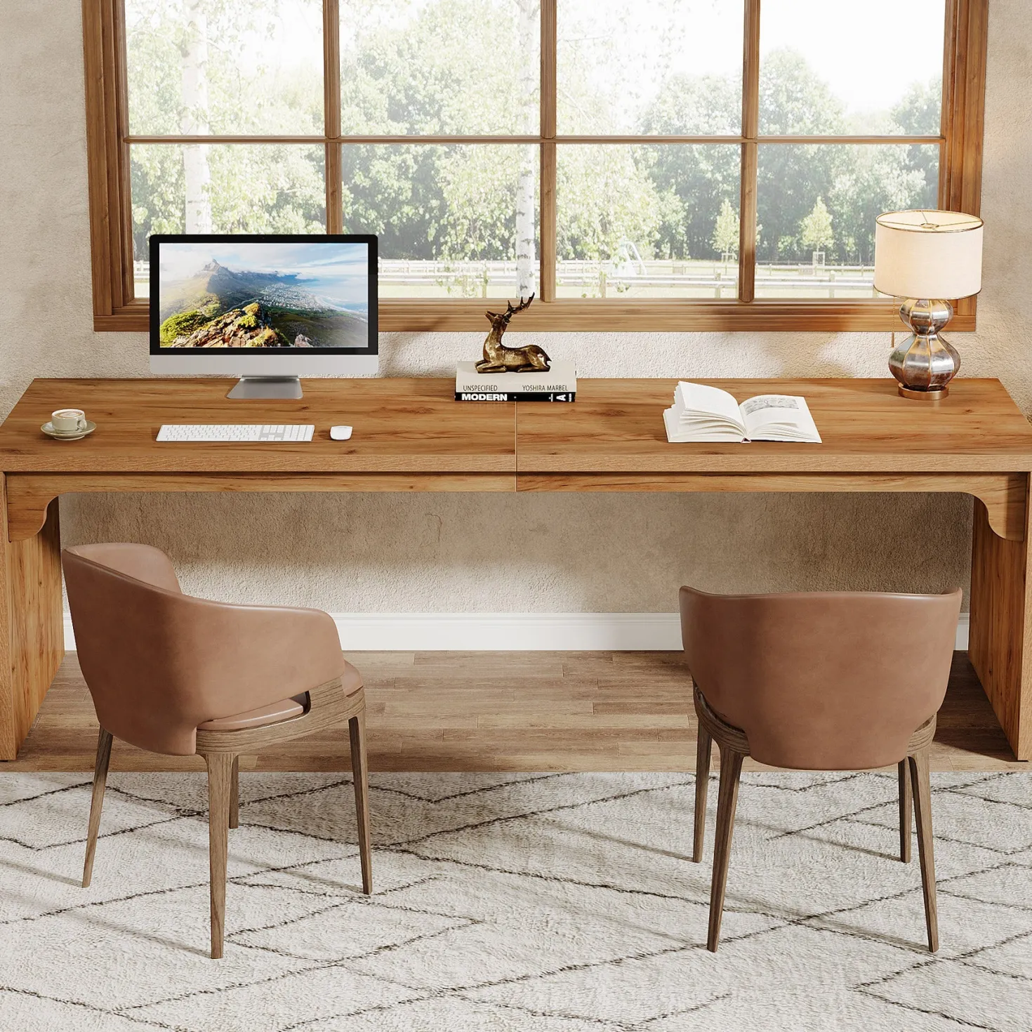 78.7" Two Person Desk, Wood Long Computer Desk Double Desk