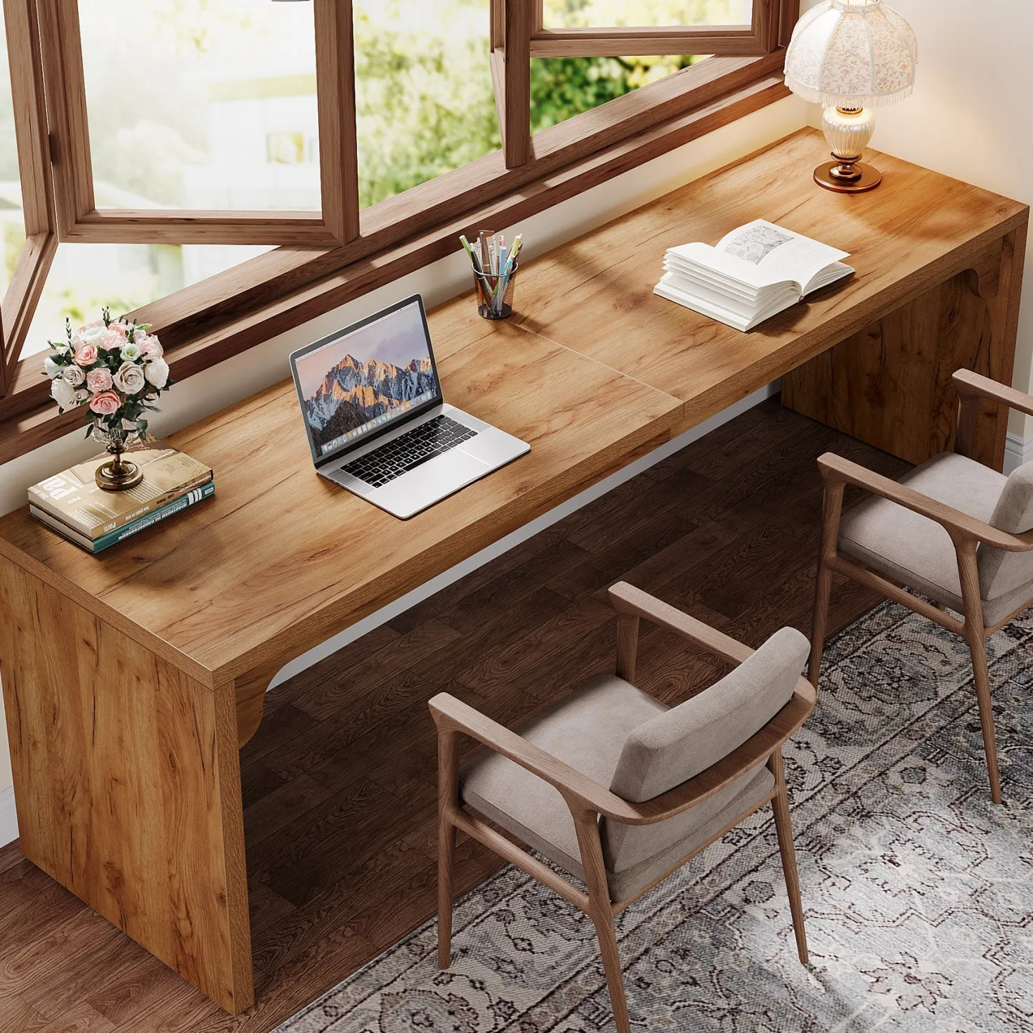 78.7" Two Person Desk, Wood Long Computer Desk Double Desk