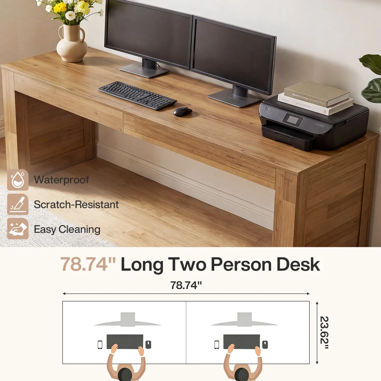 78.74" Two-Person Desk, Double Computer Desk Writing Table for Home Office