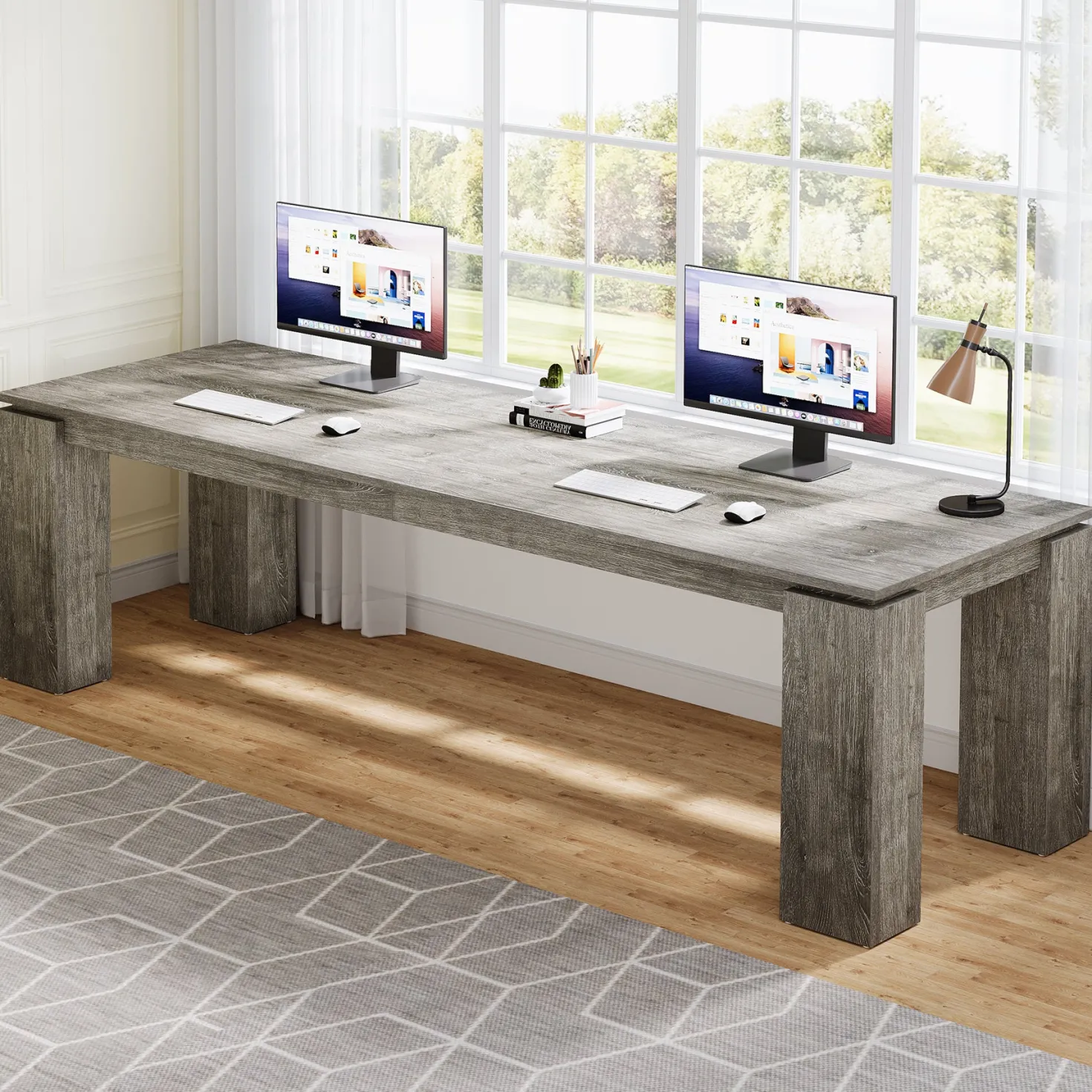 86" Two-Person Desk, Rectangle Double Computer Desk for Home Office