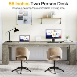 86" Two-Person Desk, Rectangle Double Computer Desk for Home Office