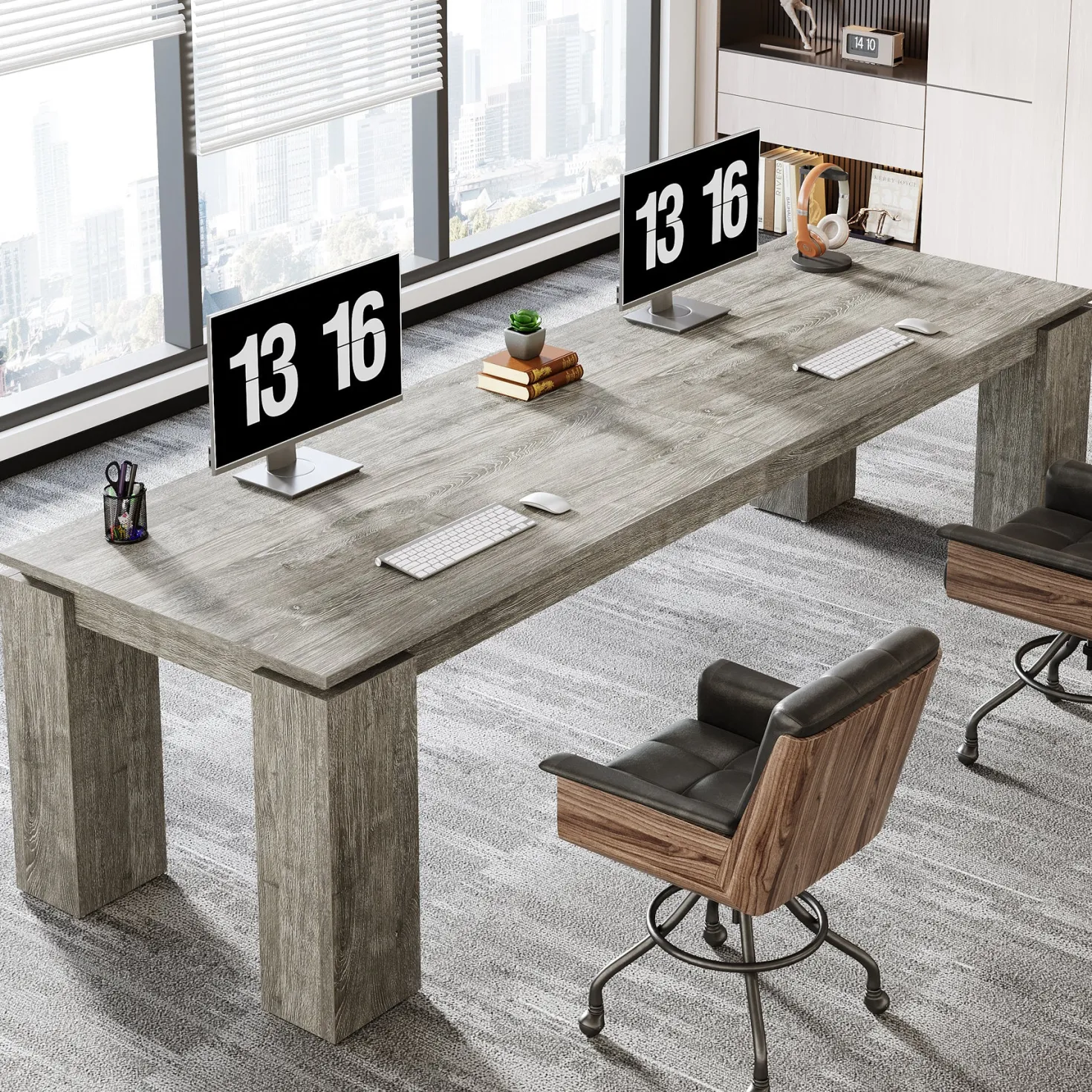 86" Two-Person Desk, Rectangle Double Computer Desk for Home Office