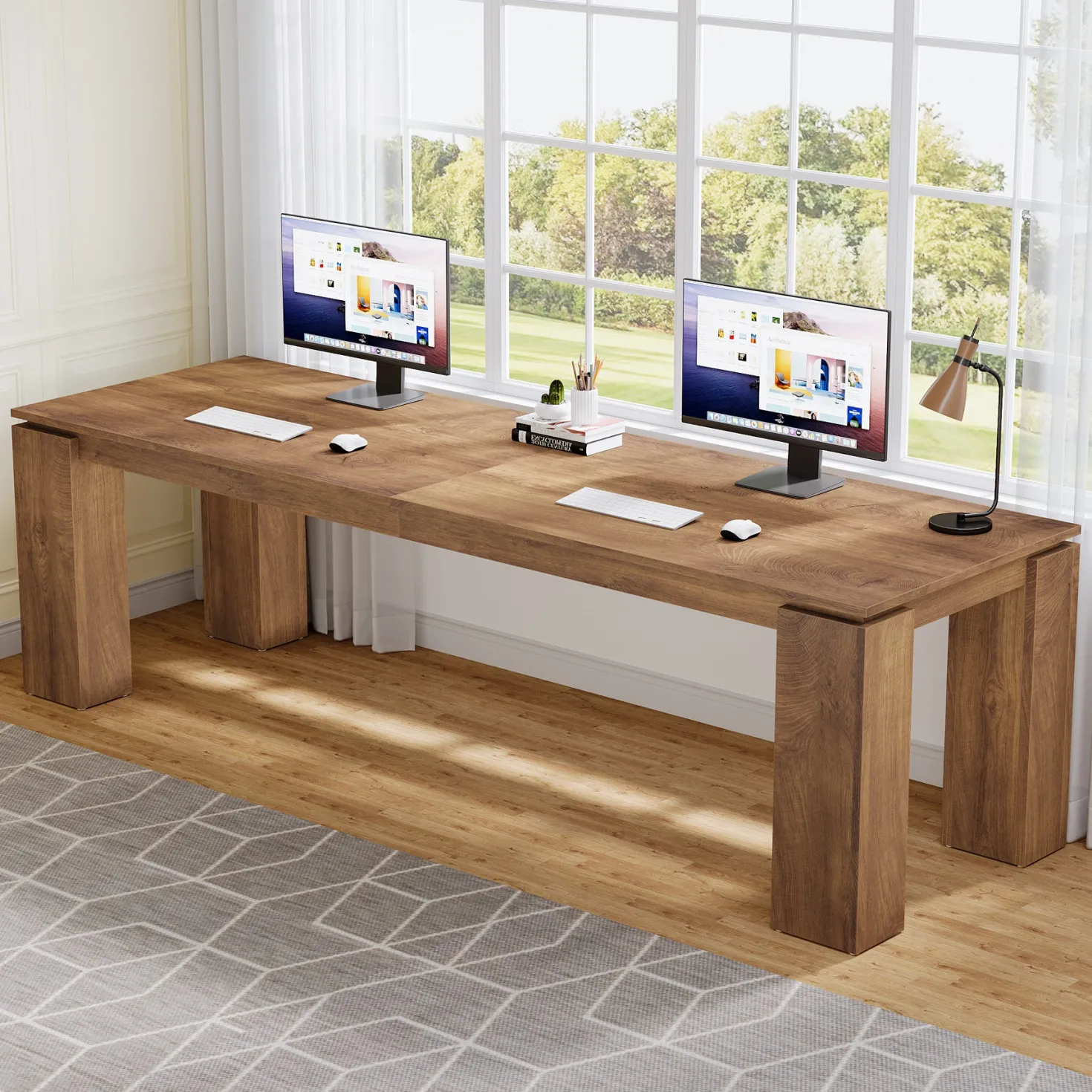 86" Two-Person Desk, Rectangle Double Computer Desk for Home Office