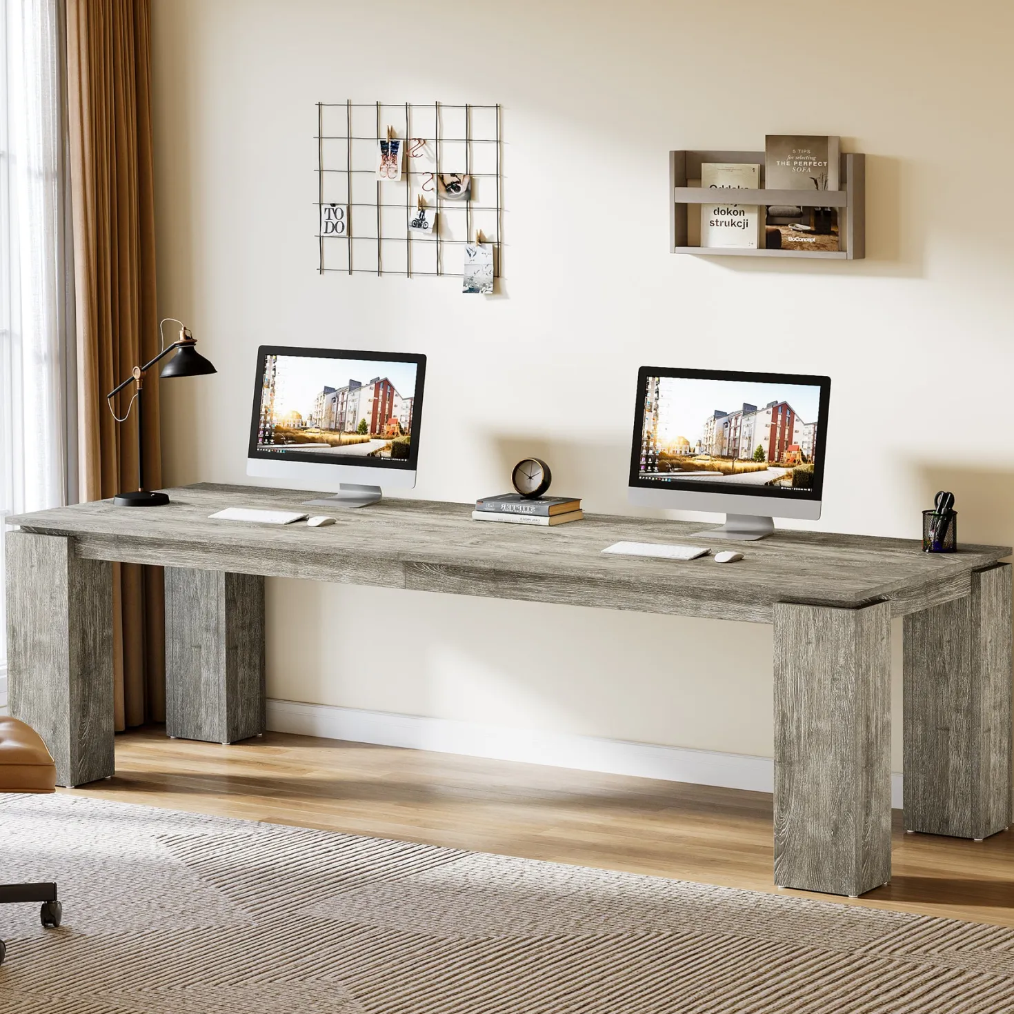 86" Two-Person Desk, Rectangle Double Computer Desk for Home Office