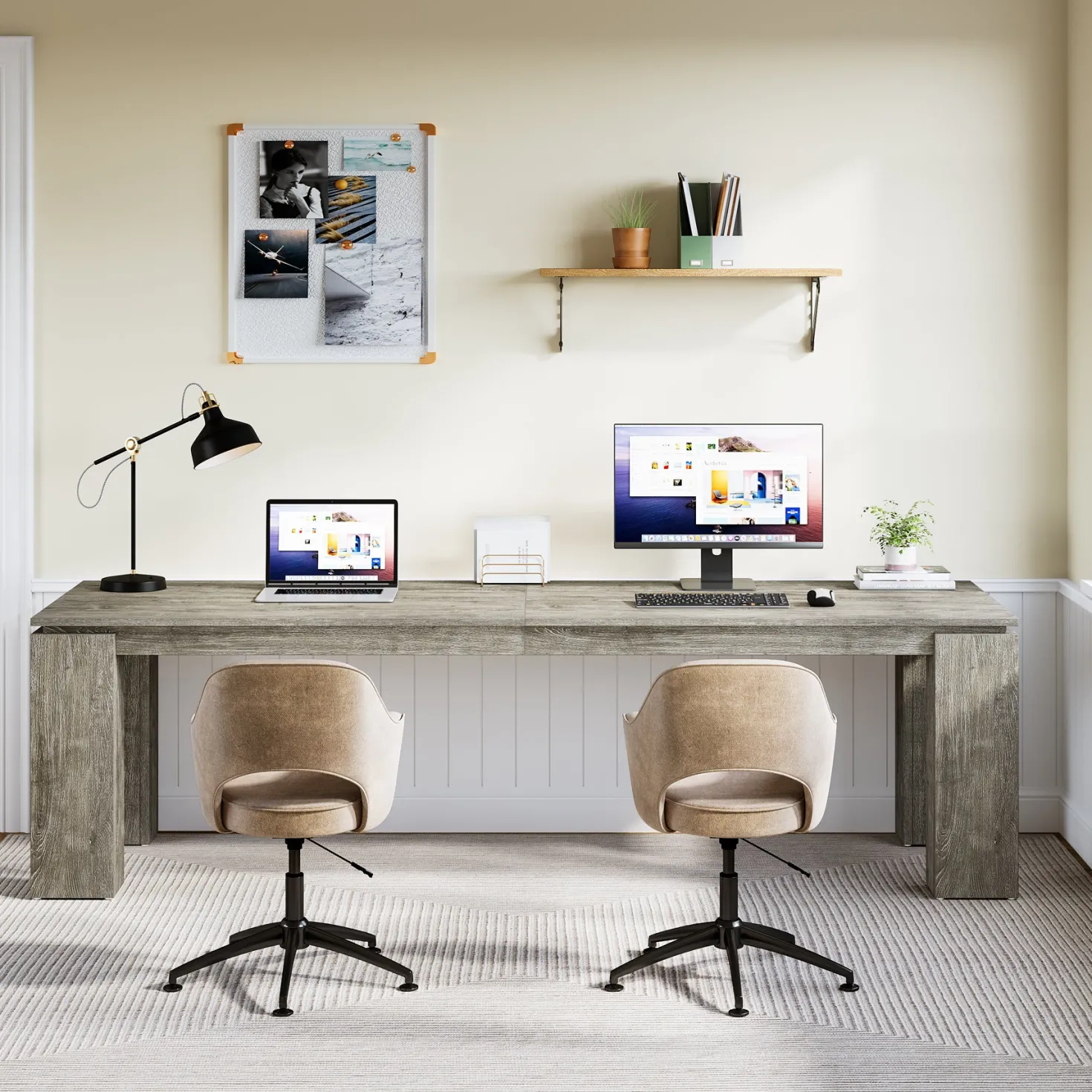 86" Two-Person Desk, Rectangle Double Computer Desk for Home Office