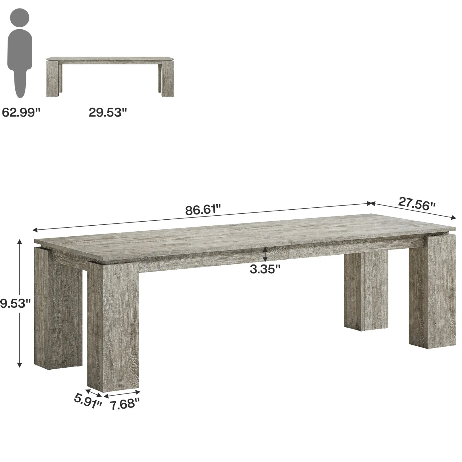 86" Two-Person Desk, Rectangle Double Computer Desk for Home Office
