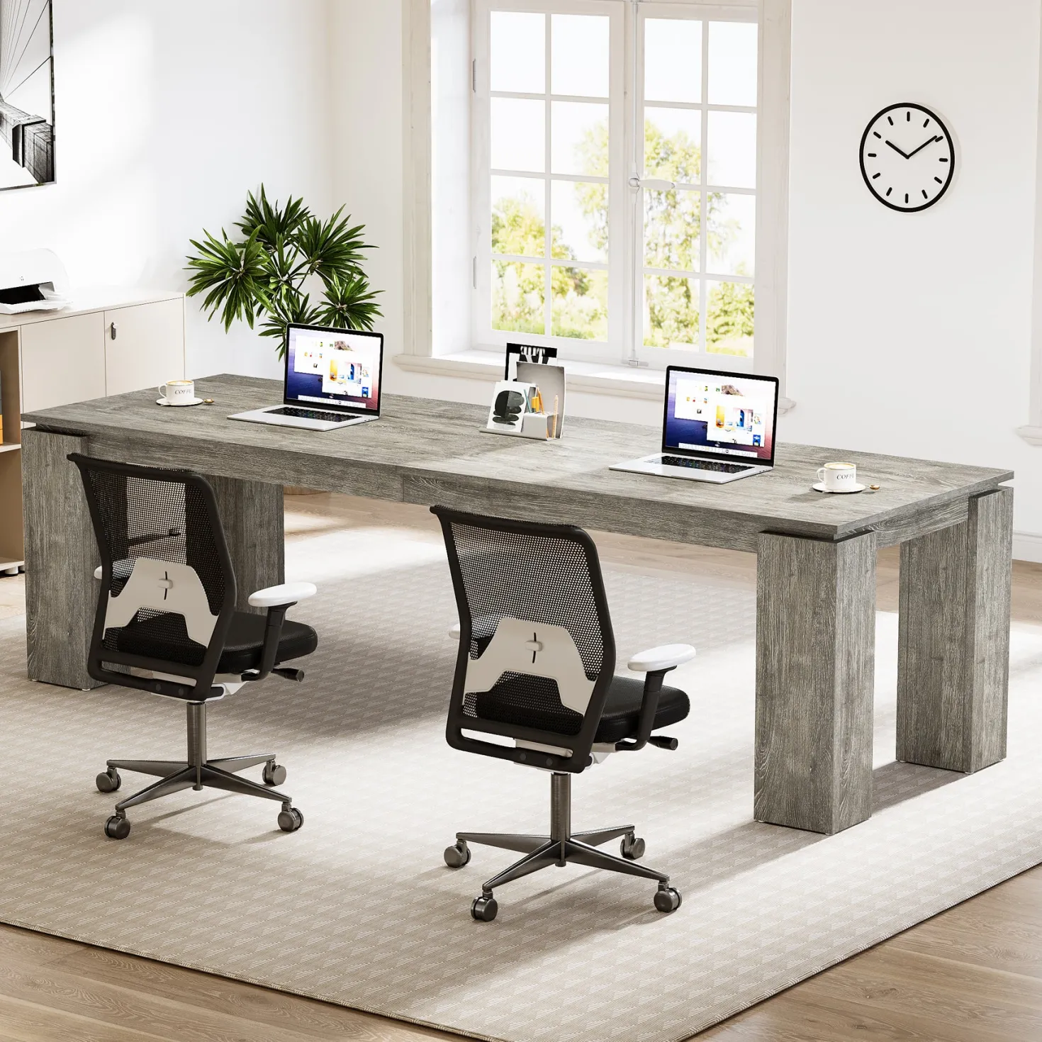 86" Two-Person Desk, Rectangle Double Computer Desk for Home Office