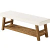55" Upholstered Dining Bench, 2-Tier Solid Wood Kitchen Table Bench with Cushion