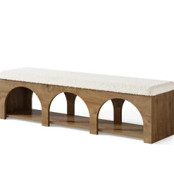 63" Upholstered Entryway Bench, 2-Tier Shoe Bench with Cushion and Shelf