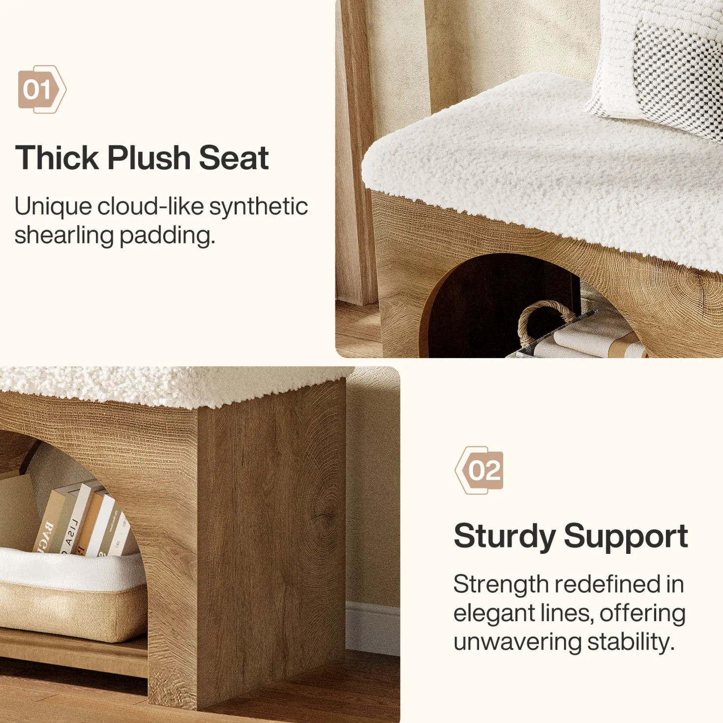 63" Upholstered Entryway Bench, 2-Tier Shoe Bench with Cushion and Shelf