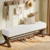 51" Upholstered Entryway Bench, Modern Solid Wood End of Bed Bench with Faux Shearling Padded Seat