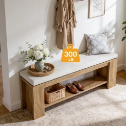 47" Upholstered Entryway Bench, Indoor End of Bed Bench with Padded Seat