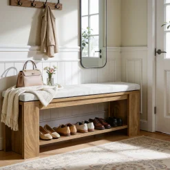 47" Upholstered Entryway Bench, Indoor End of Bed Bench with Padded Seat