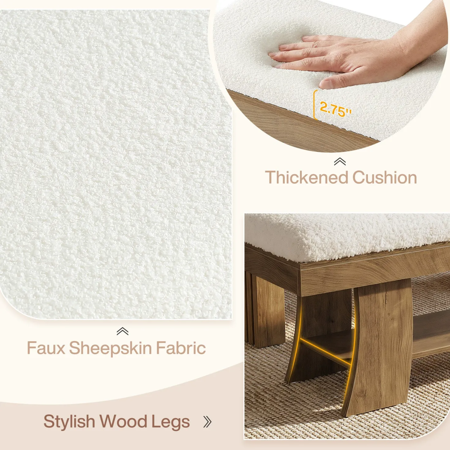 59" Upholstered Entryway Bench, Cushioned Shoe Bench Seat with Storage Shelf