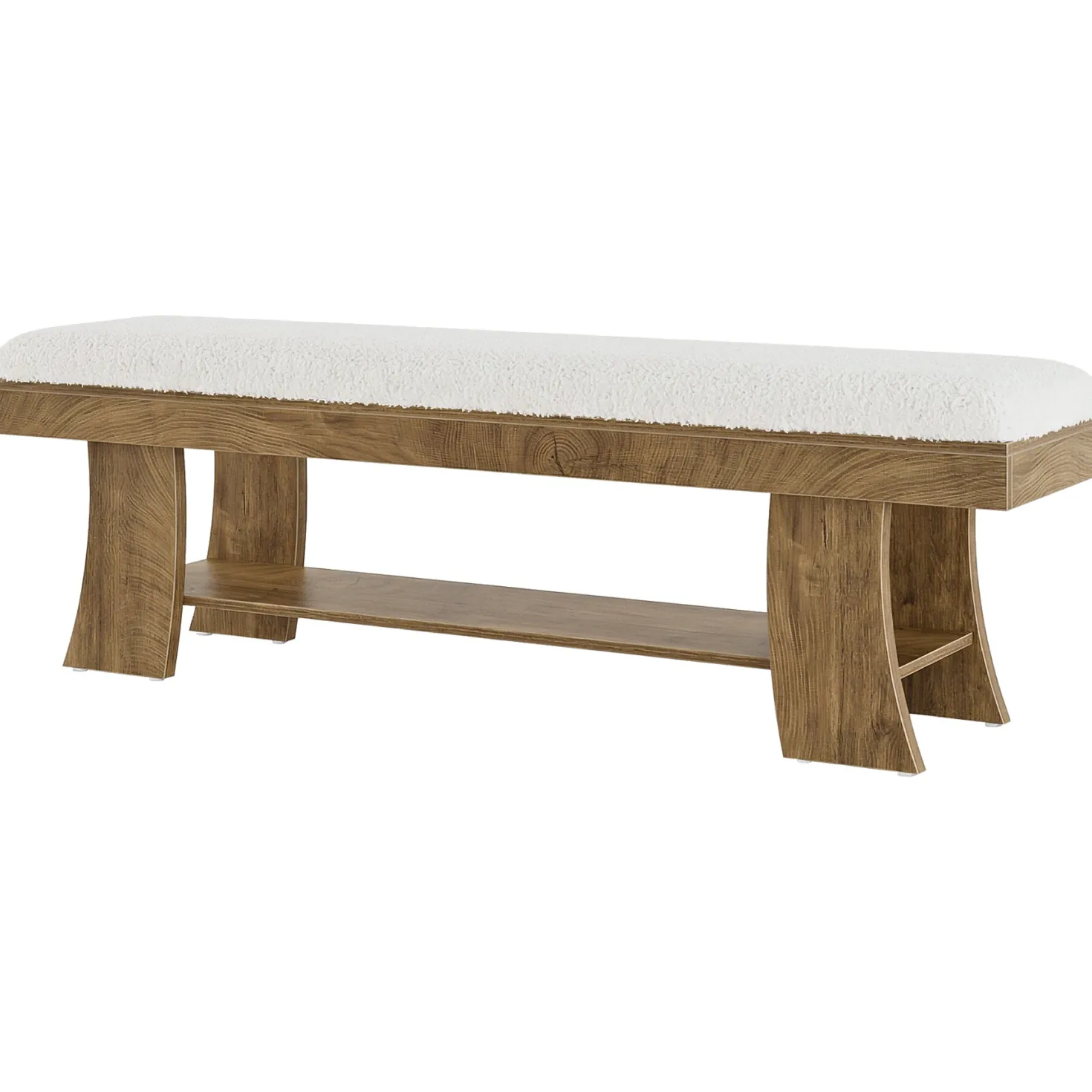 59" Upholstered Entryway Bench, Cushioned Shoe Bench Seat with Storage Shelf