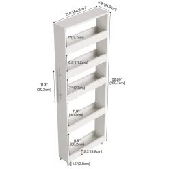 63" Utility Cart on Wheels, 5-Tier Narrow Mobile Shelf Organizer