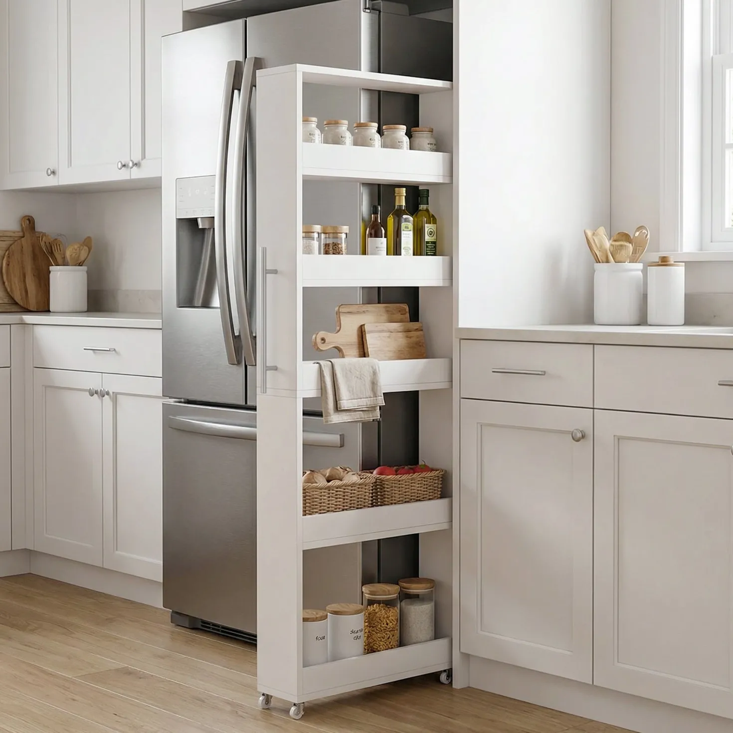 63" Utility Cart on Wheels, 5-Tier Narrow Mobile Shelf Organizer