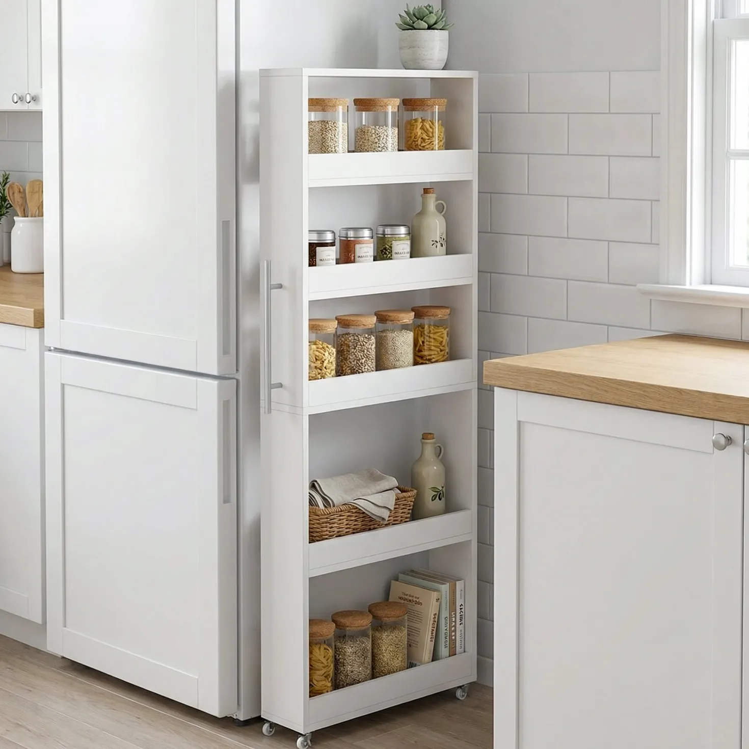 63" Utility Cart on Wheels, 5-Tier Narrow Mobile Shelf Organizer