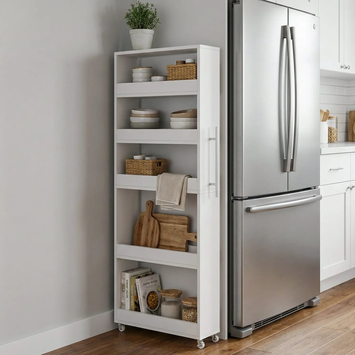 63" Utility Cart on Wheels, 5-Tier Narrow Mobile Shelf Organizer