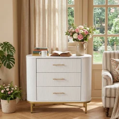 31.5” W Nightstand with 3 Drawers, Modern Bedside Table for Bedroom
