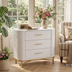 31.5” W Nightstand with 3 Drawers, Modern Bedside Table for Bedroom