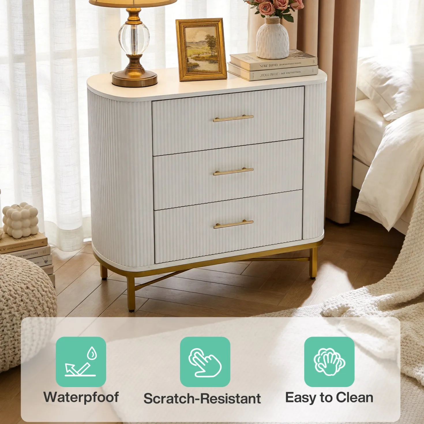 31.5” W Nightstand with 3 Drawers, Modern Bedside Table for Bedroom