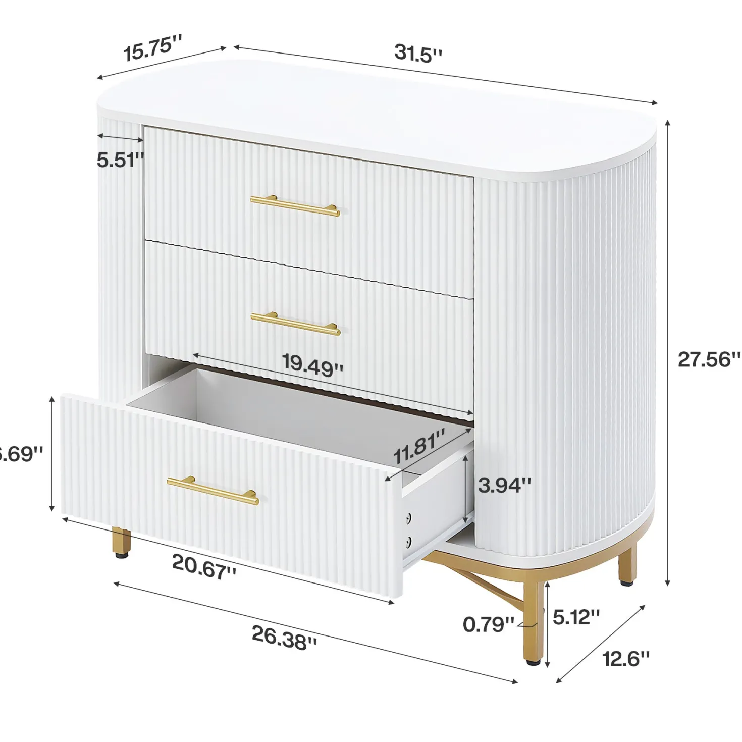 31.5” W Nightstand with 3 Drawers, Modern Bedside Table for Bedroom