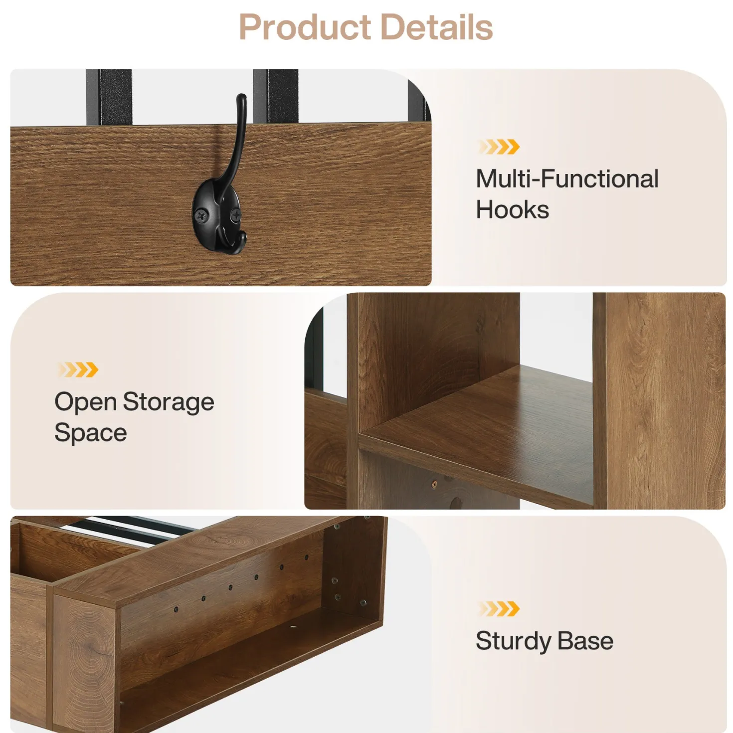 71" Wall Room Divider, Wood Freestanding Wall Partition Bookcase with Coat Hooks