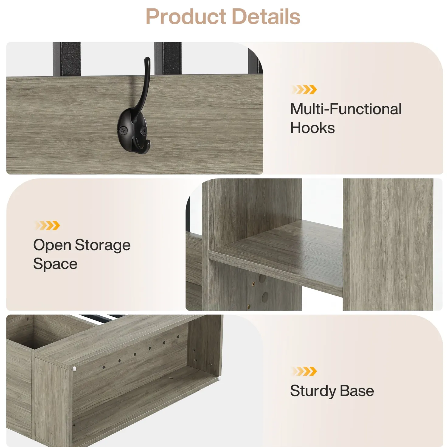71" Wall Room Divider, Wood Freestanding Wall Partition Bookcase with Coat Hooks