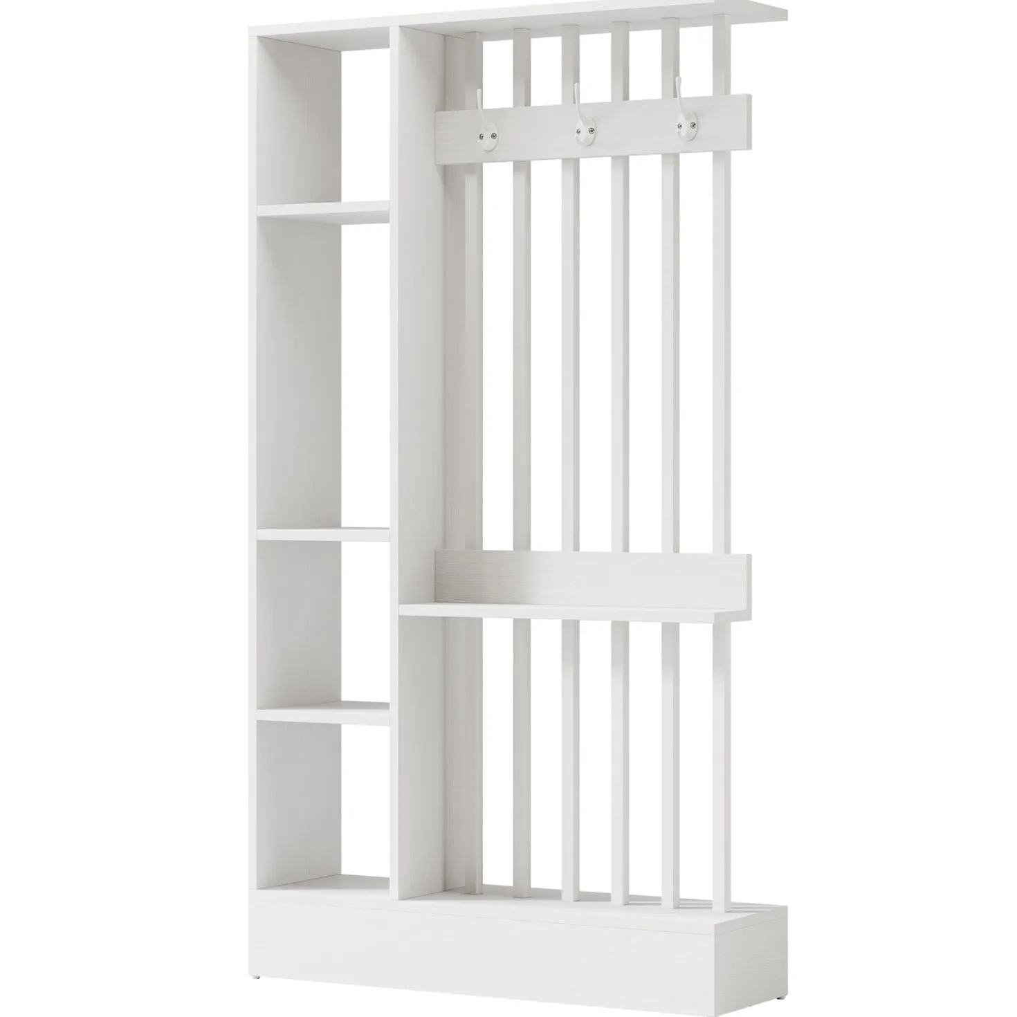 71" Wall Room Divider, Wood Freestanding Wall Partition Bookcase with Coat Hooks