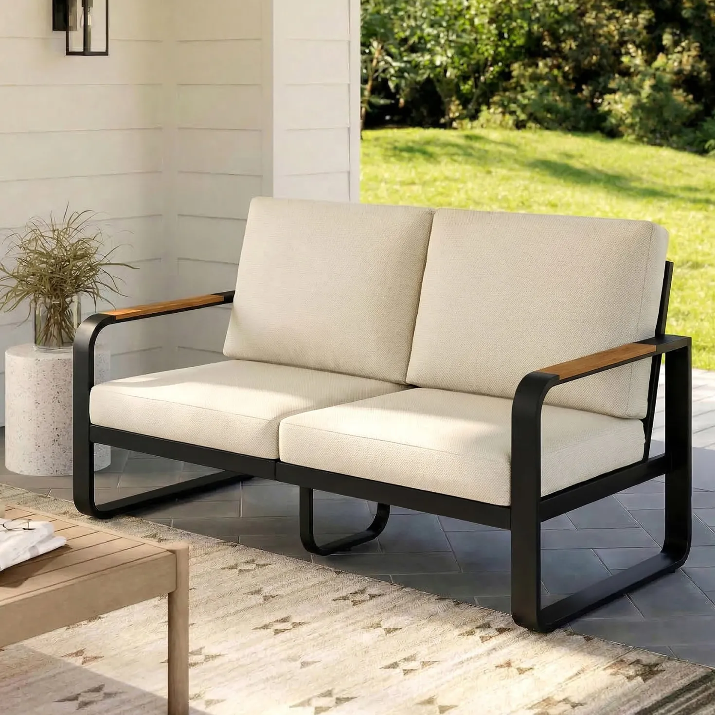 54.3" Wide Loveseat Sofa, Outdoor Patio Sofa With Removable Cushions