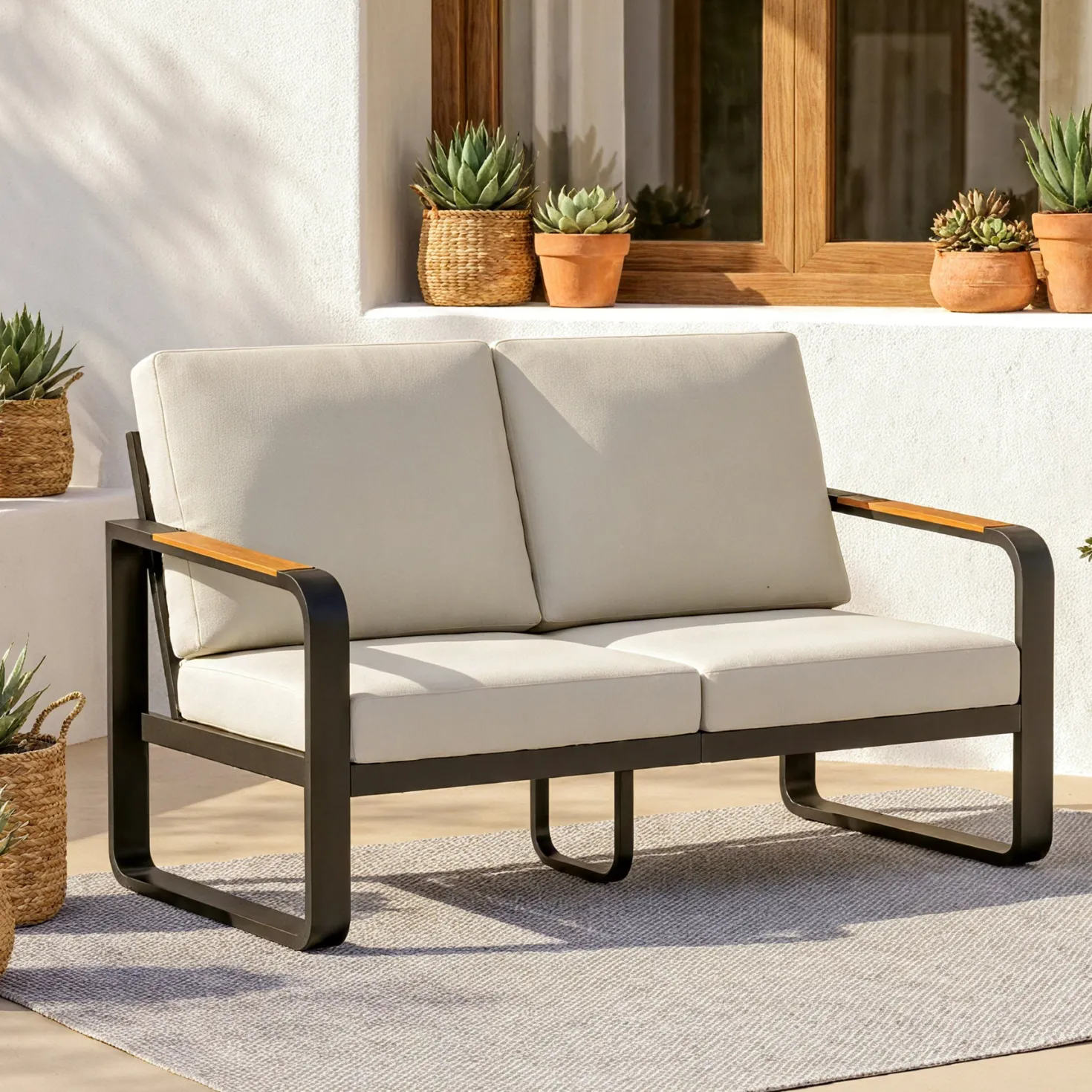 54.3" Wide Loveseat Sofa, Outdoor Patio Sofa With Removable Cushions