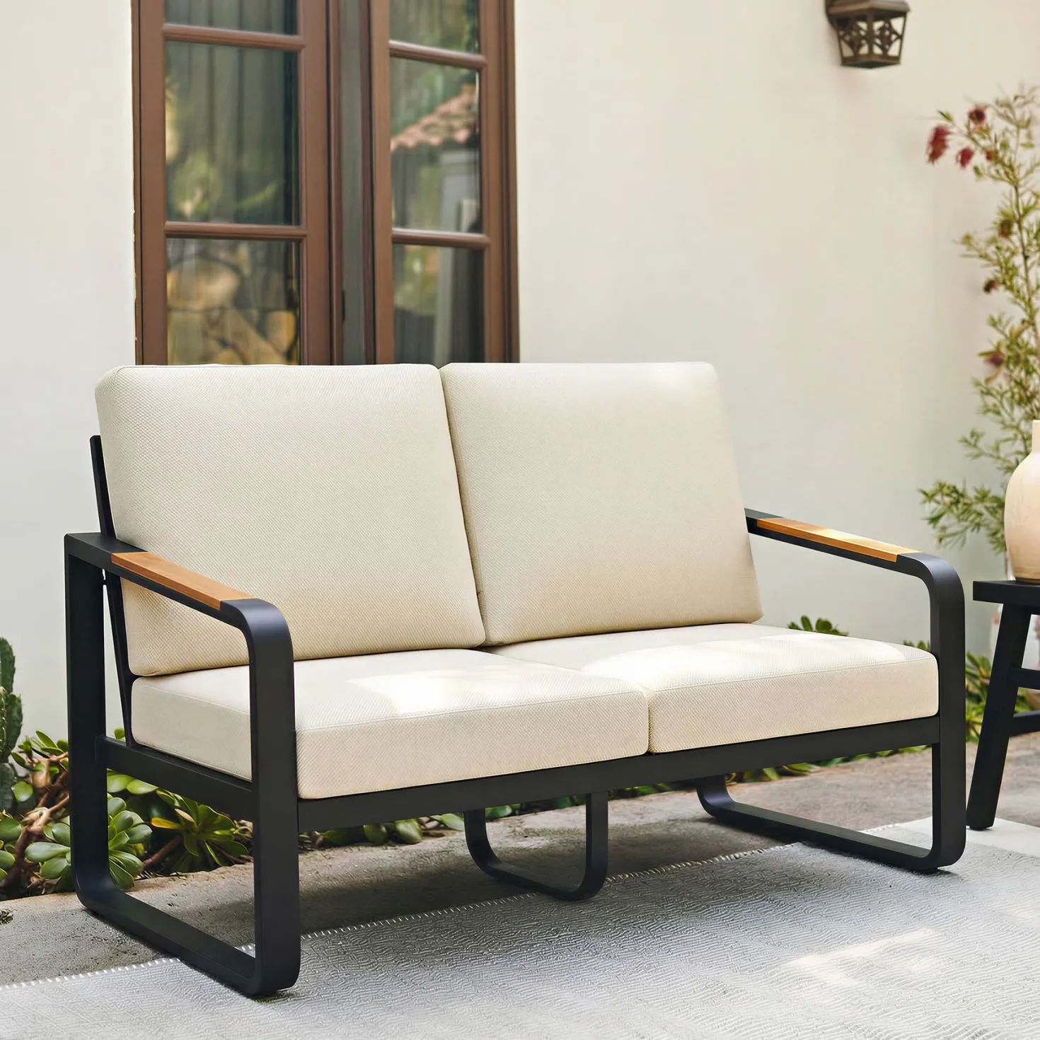 54.3" Wide Loveseat Sofa, Outdoor Patio Sofa With Removable Cushions