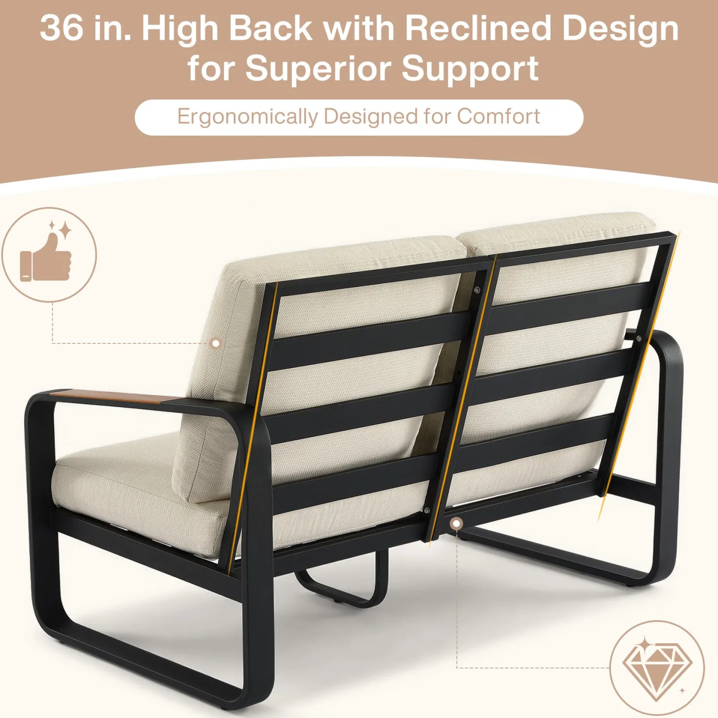 54.3" Wide Loveseat Sofa, Outdoor Patio Sofa With Removable Cushions