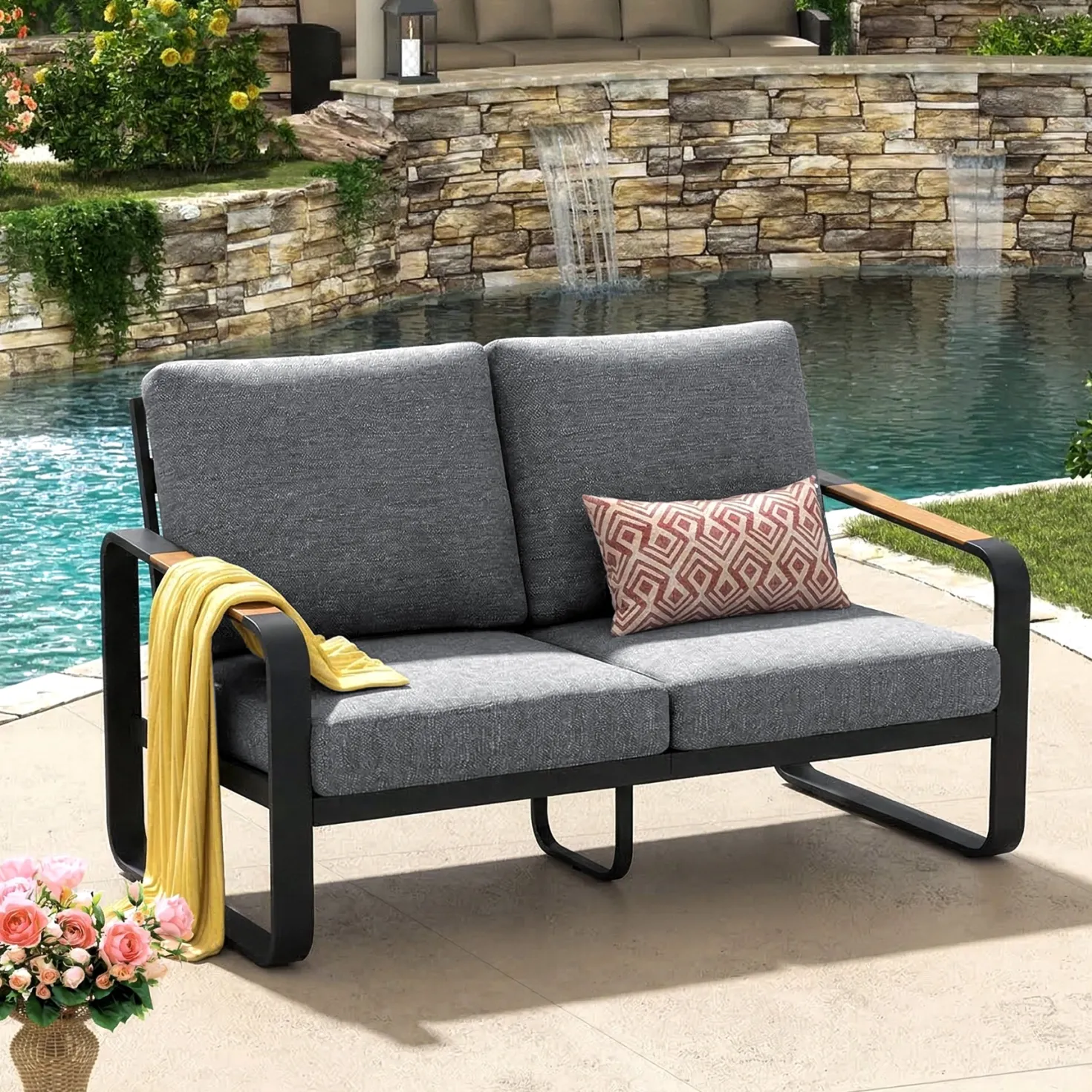 54.3" Wide Loveseat Sofa, Outdoor Patio Sofa With Removable Cushions