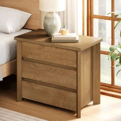 31.5" Wide Nightstand, Farmhouse Bedside Table with 3 Storage Drawers