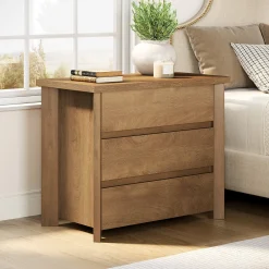 31.5" Wide Nightstand, Farmhouse Bedside Table with 3 Storage Drawers