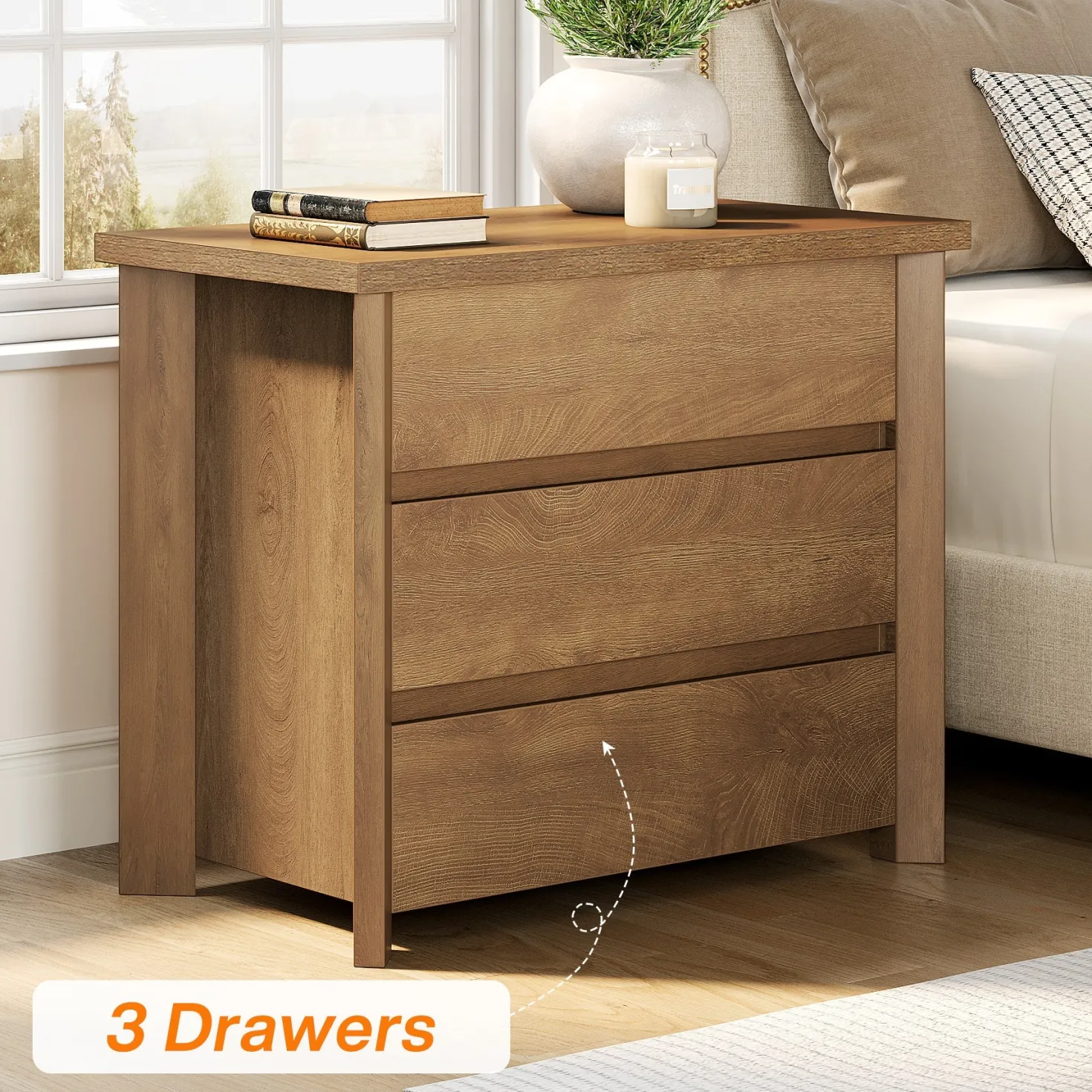 31.5" Wide Nightstand, Farmhouse Bedside Table with 3 Storage Drawers
