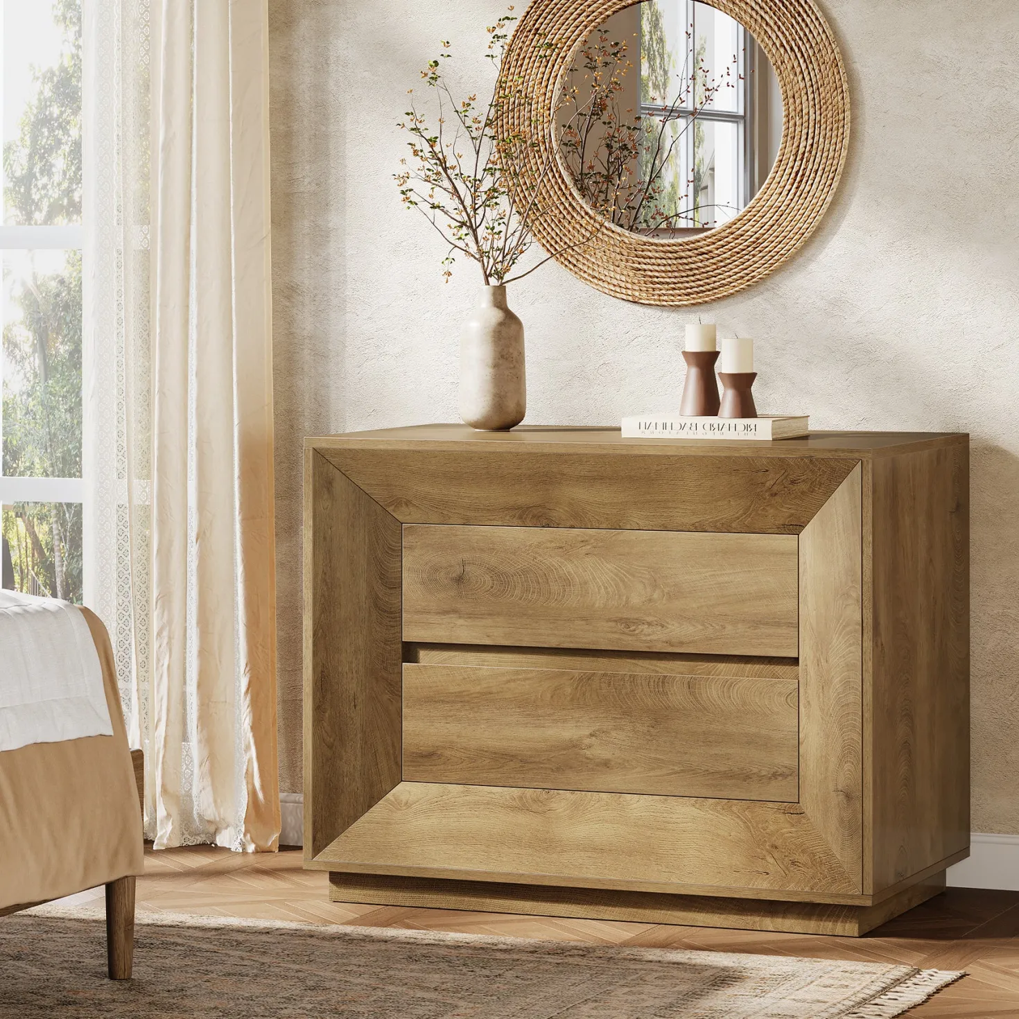 35.43" Wide Nightstand, Large Bedside Table with Drawers