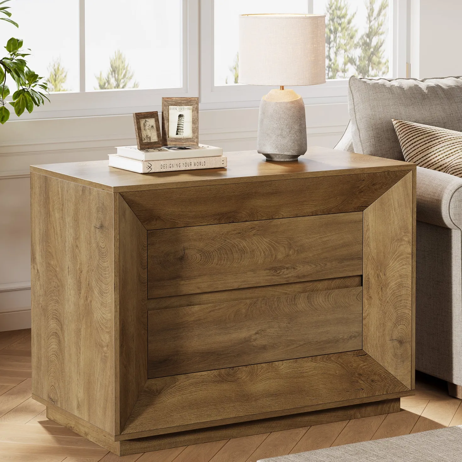 35.43" Wide Nightstand, Large Bedside Table with Drawers