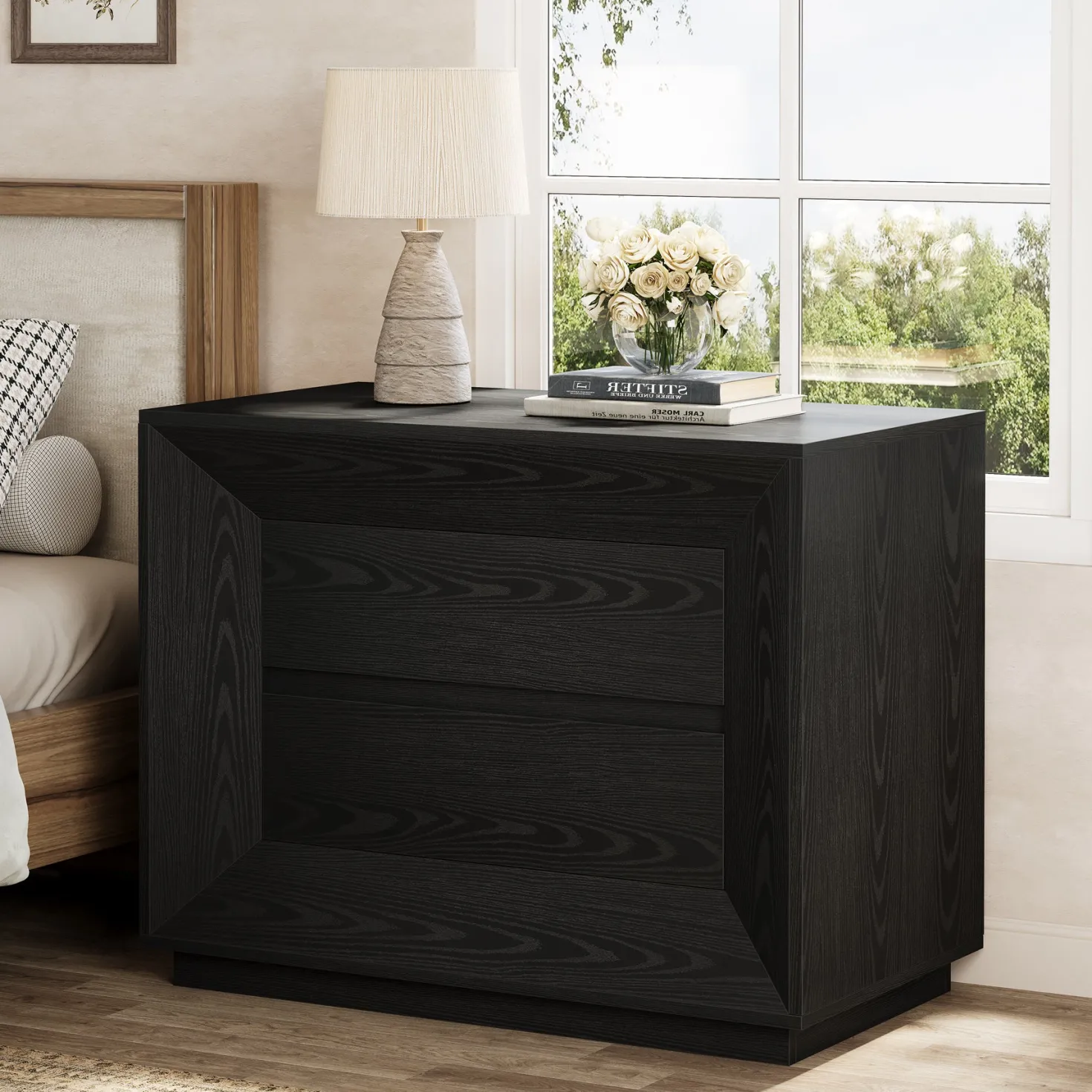 35.43" Wide Nightstand, Large Bedside Table with Drawers